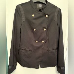 The Limited Black Double Breasted Blazer Brass Buttons Mandarin Collar Women M